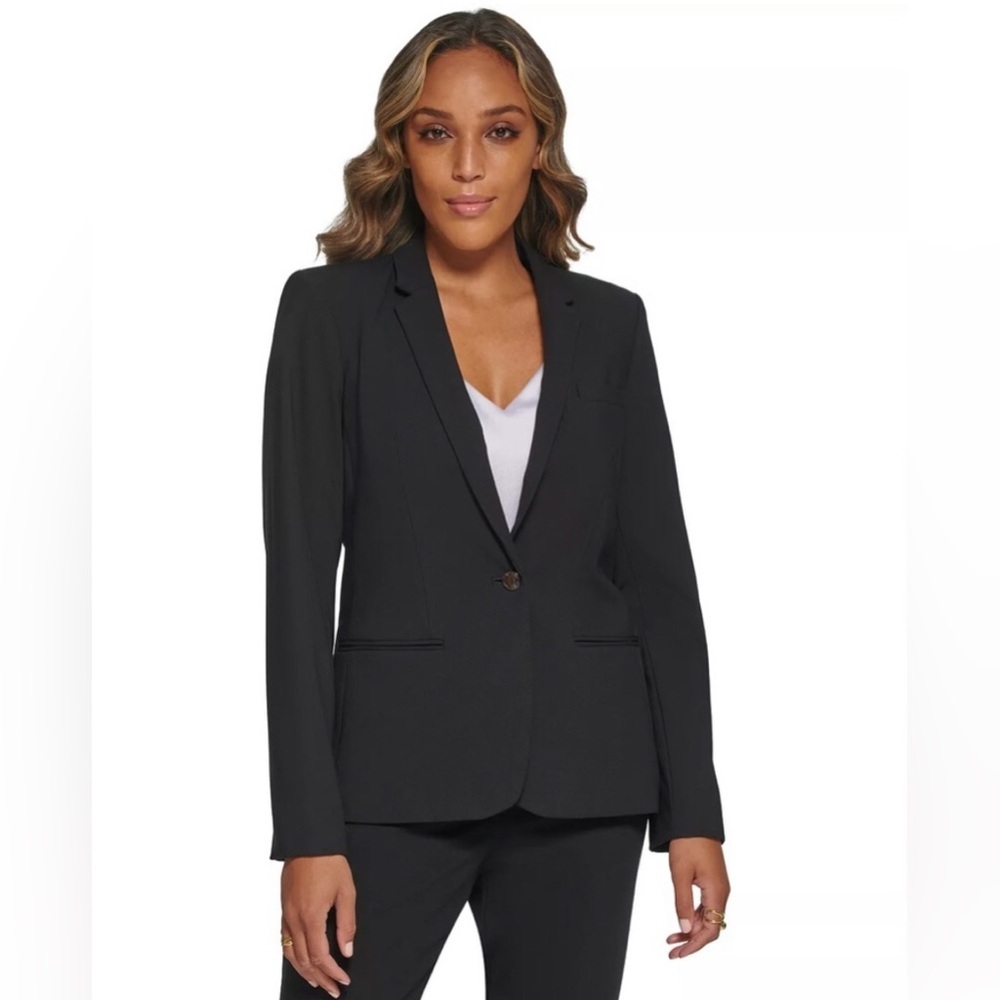 NWT CALVIN KLEIN Classic Black One-Button Blazer Suit Jacket Size 10P